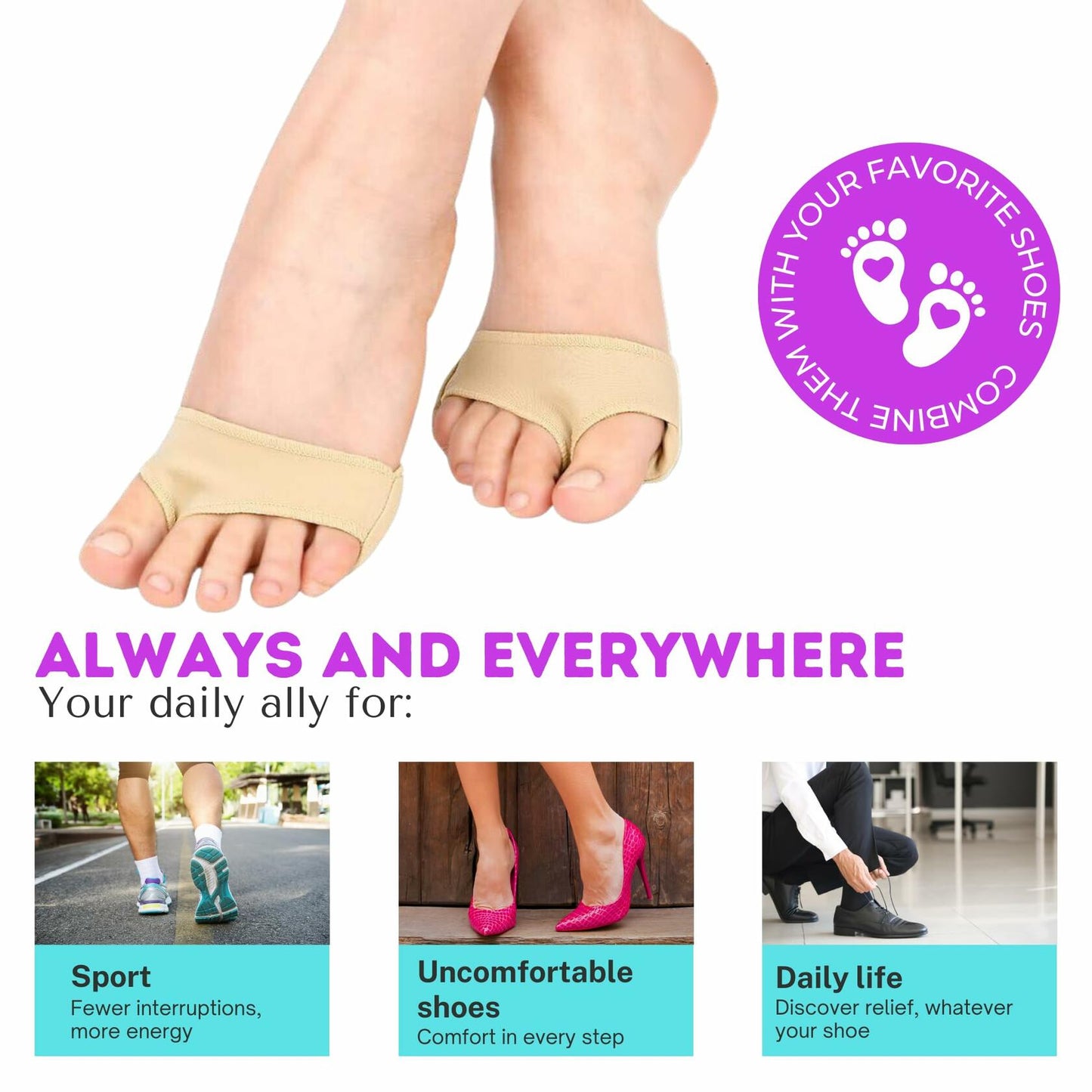 BACK TO ROOTZ Metatarsal Pads Gel Cushions Skin Color 1 Pair Size Small 5-8