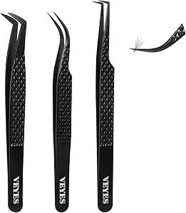 KHADMI IMPEX Eyelash Extension Tweezers Set Straight Curved Volume Black