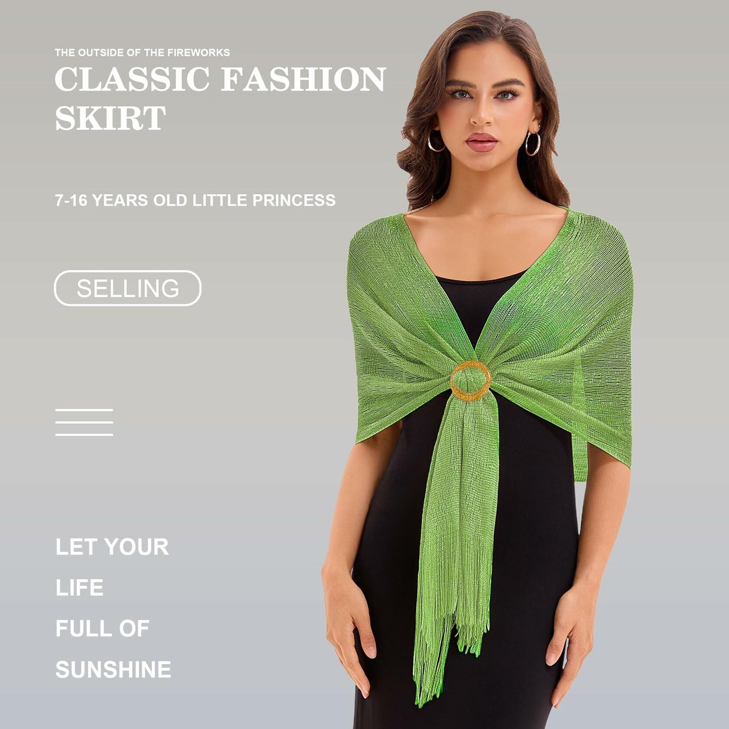 Wexnova Women Shawls Wraps Evening Dresses Black Gold Soft Lightweight Chiffon