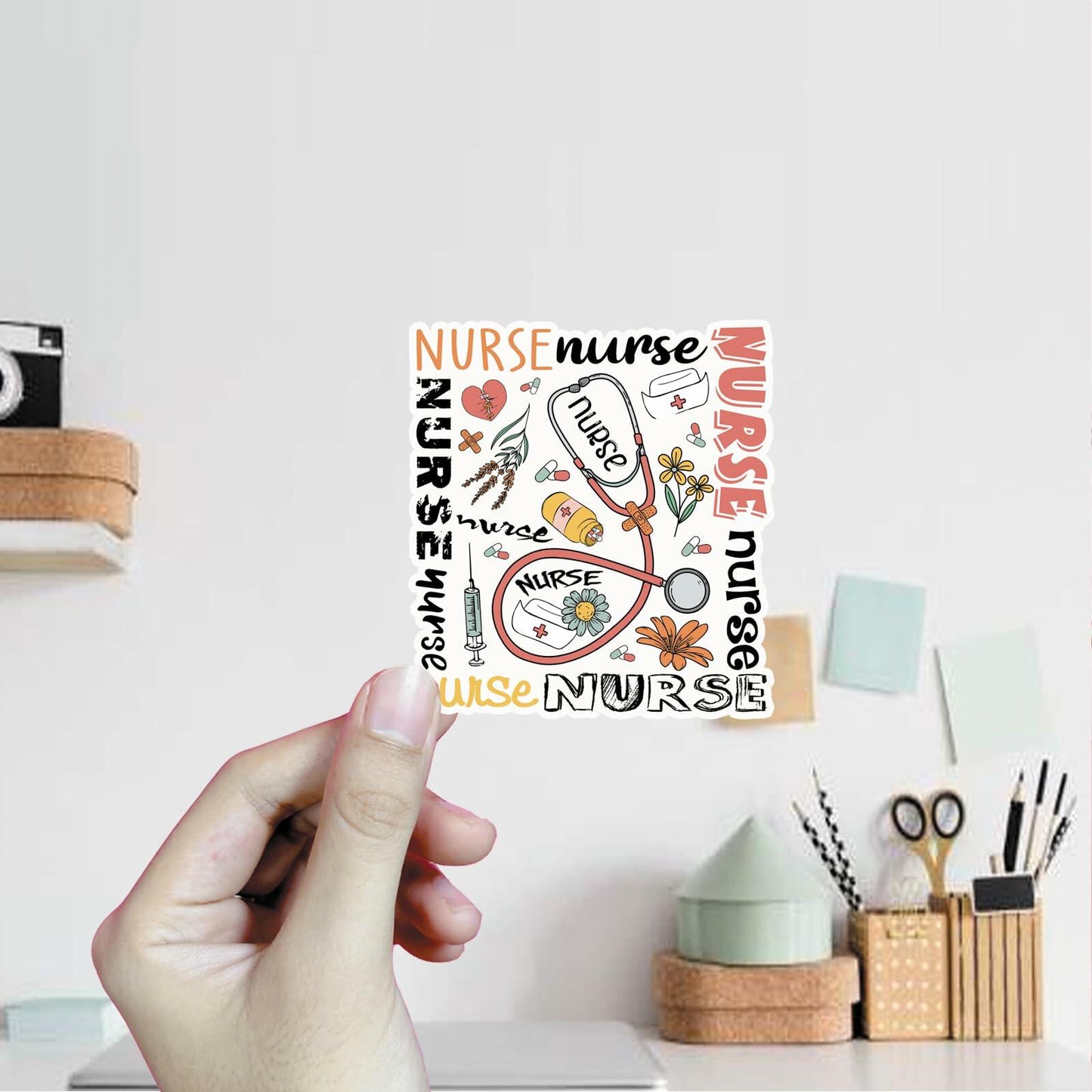 NAAFARI Cute Nurse Vinyl Stickers Waterproof Decal 3"x2.8" 3Pcs Multicolor