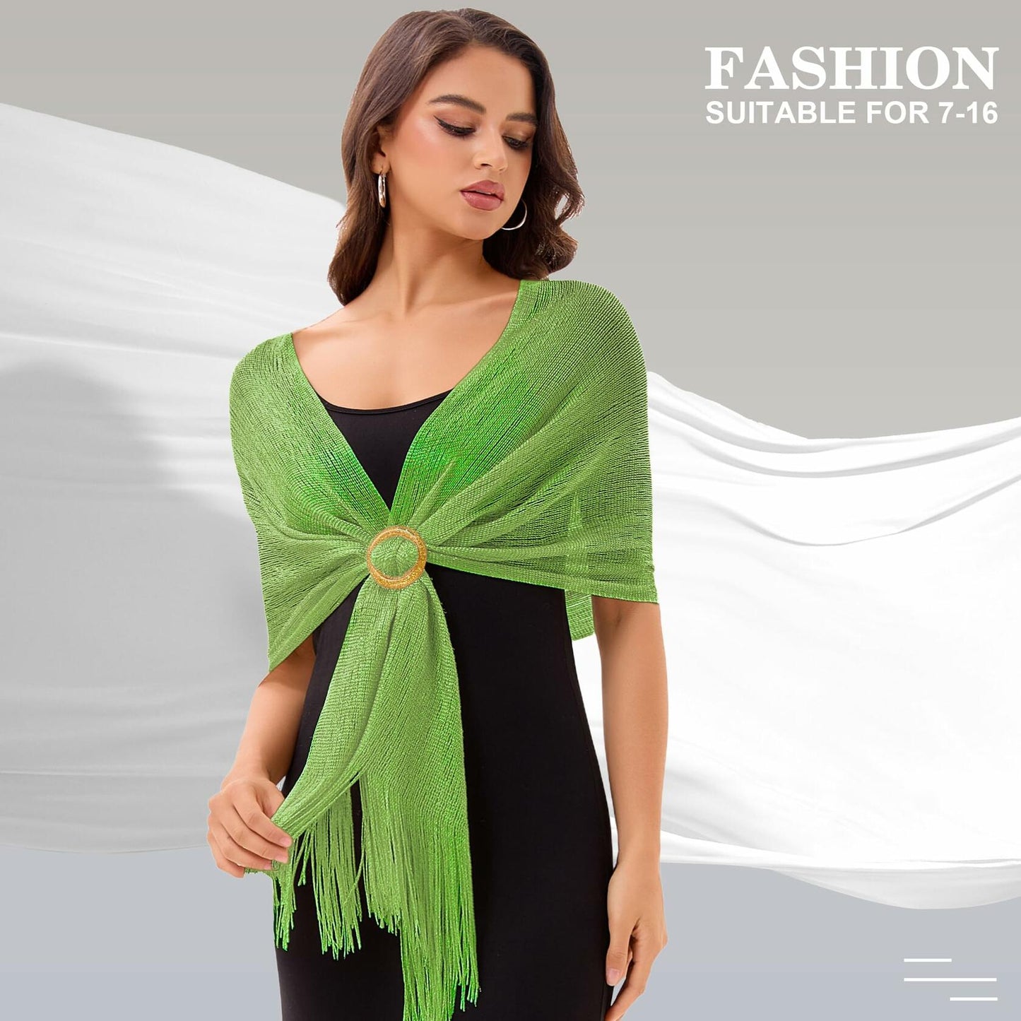 Wexnova Women Shawls Wraps Evening Dresses Black Gold Soft Lightweight Chiffon