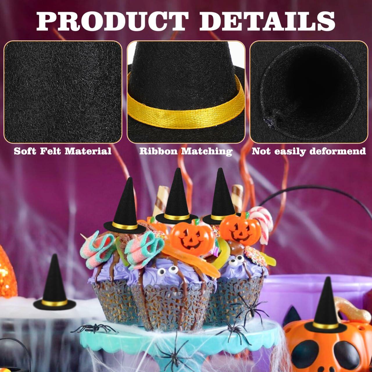 BESTOYARD 48 Pcs Halloween Mini Witch Hats Black Felt Party Favors Decor