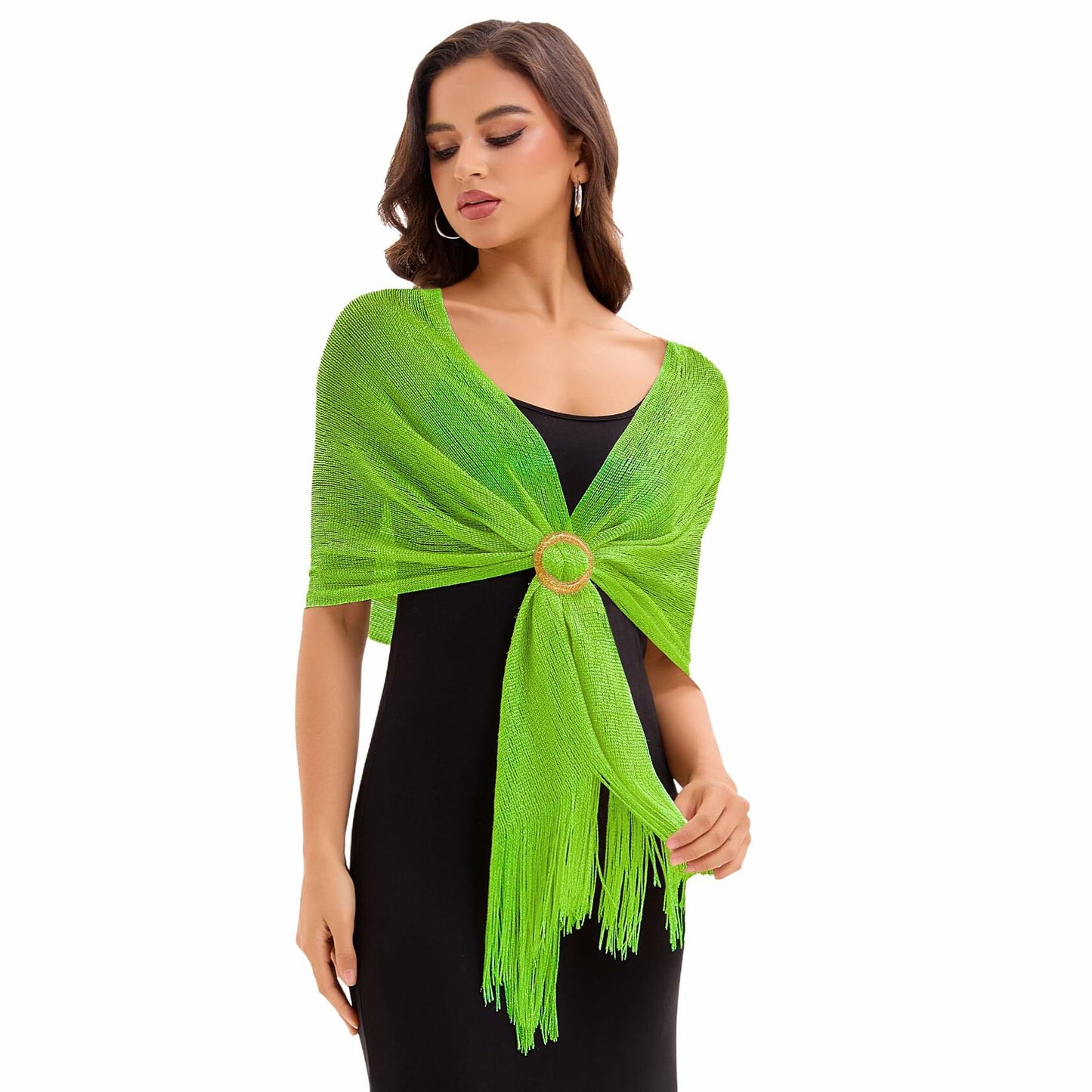 Wexnova Women Shawls Wraps Evening Dresses Black Gold Soft Lightweight Chiffon