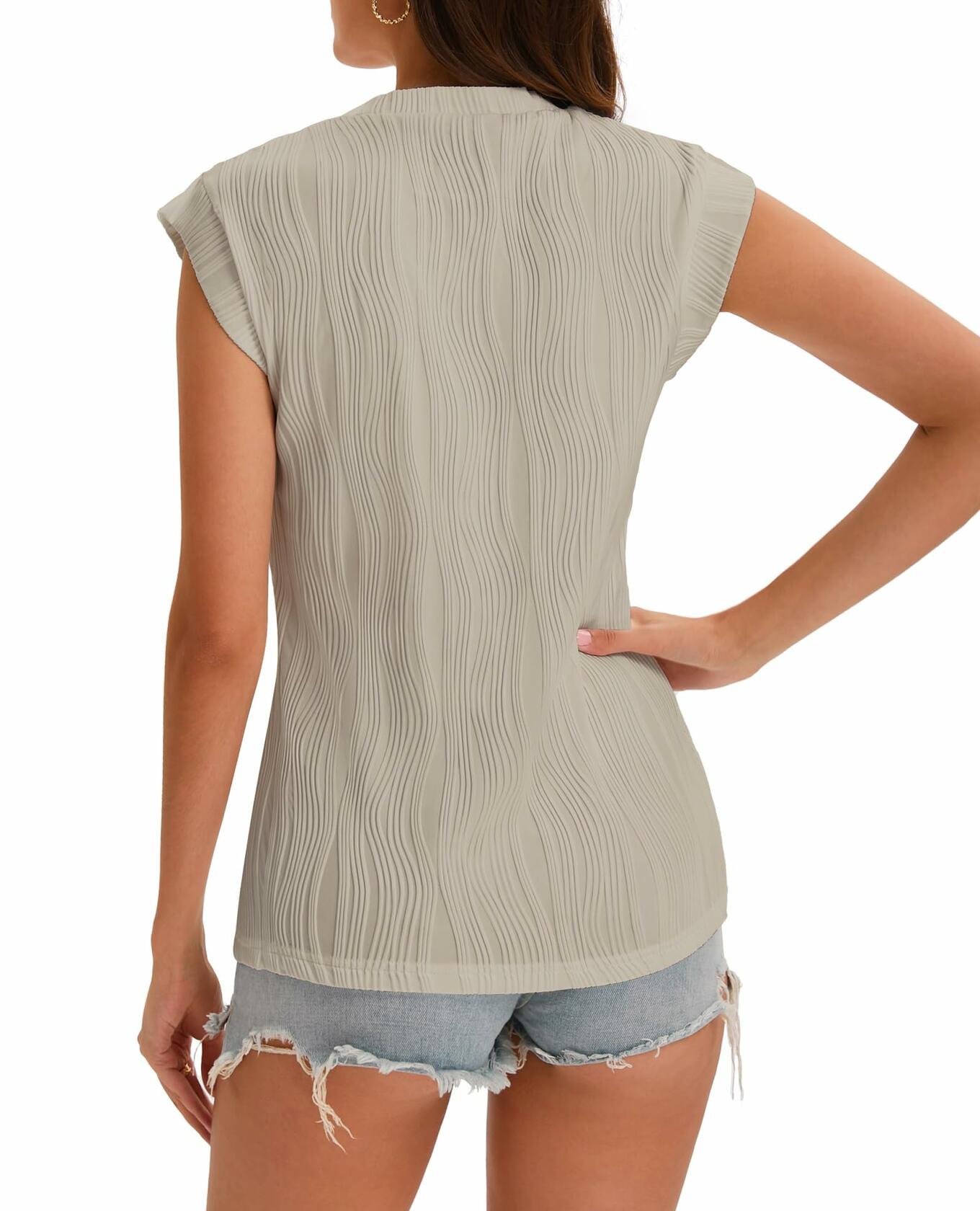 lazvmu Womens Short Sleeve Crewneck Knit Tee Apricot Size M