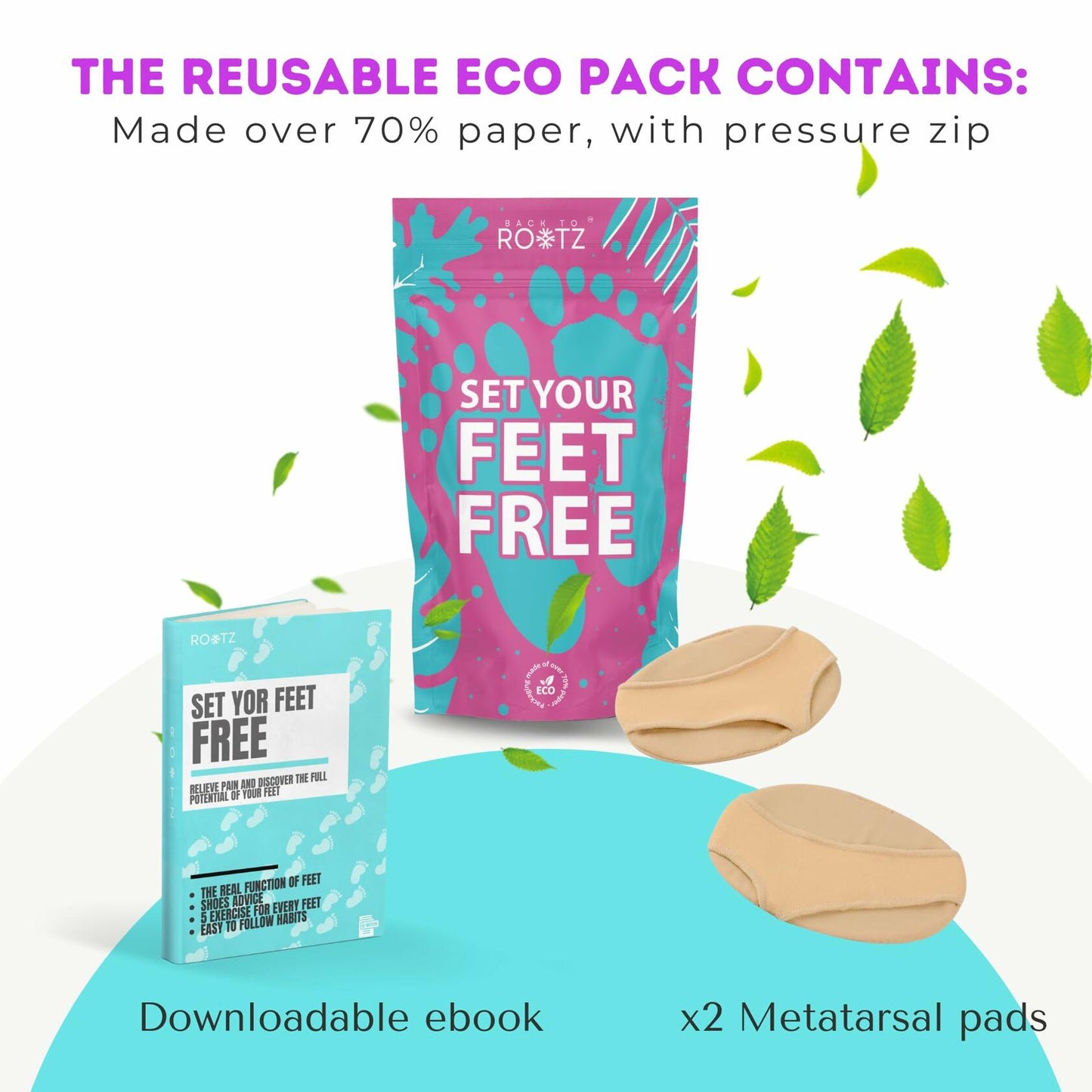 BACK TO ROOTZ Metatarsal Pads Gel Cushions Skin Color 1 Pair Size Small 5-8