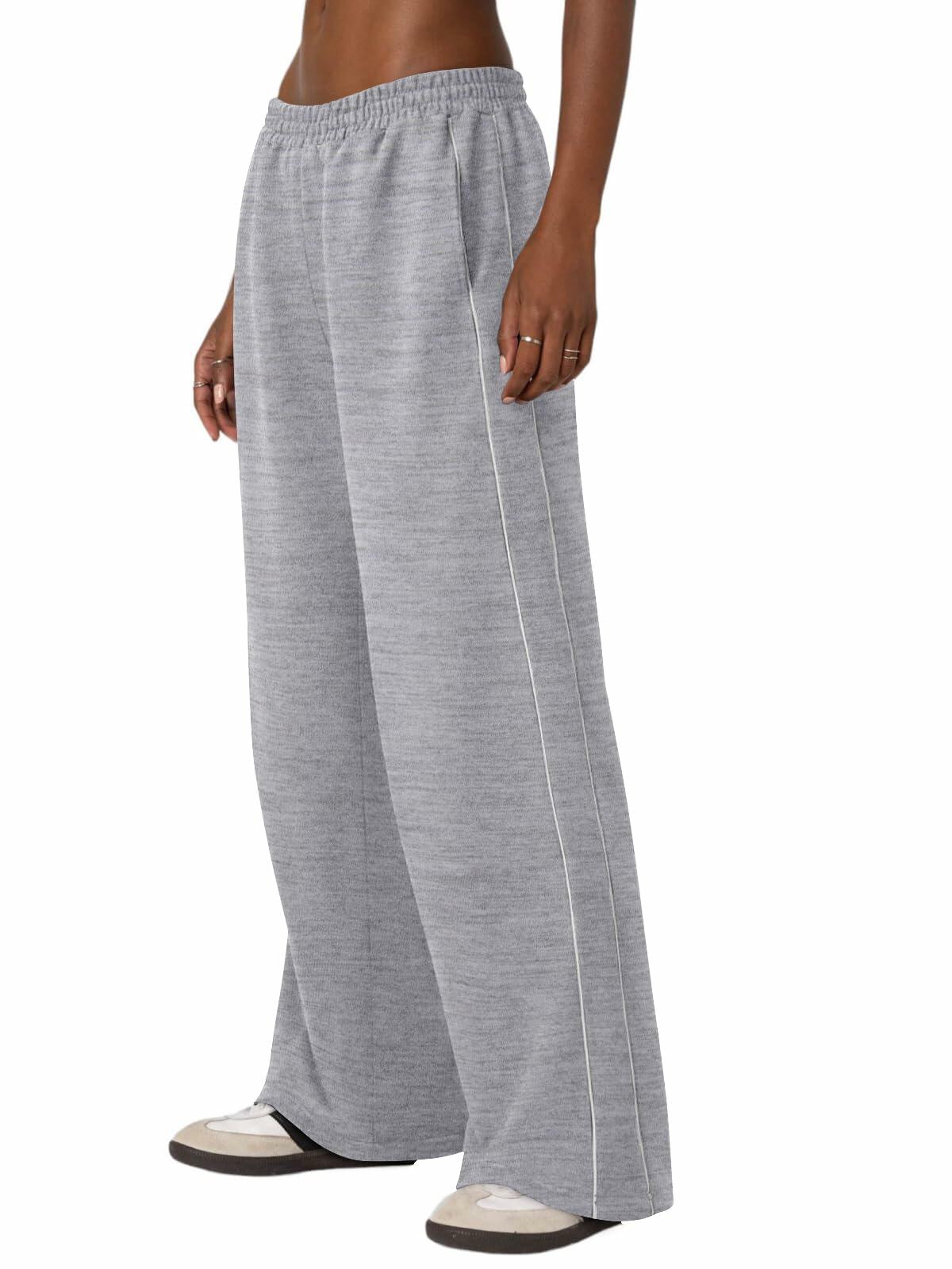 NIMIN Women's Wide Leg Sweatpants High Waisted Baggy Pockets Light Grey XL