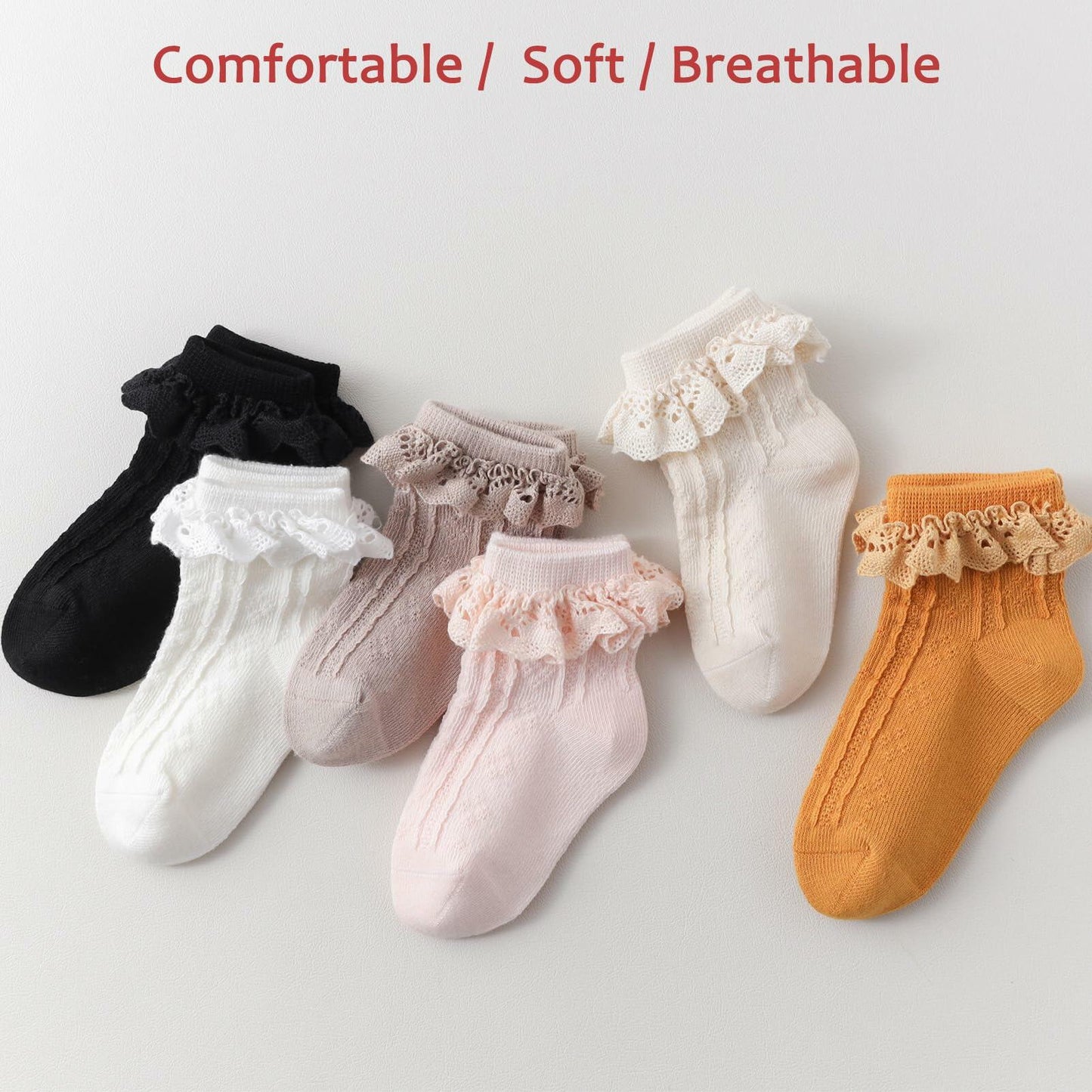 Zumou Toddler Lace Socks Ruffle Eyelet Princess 6 Pairs Size 6-8 Years