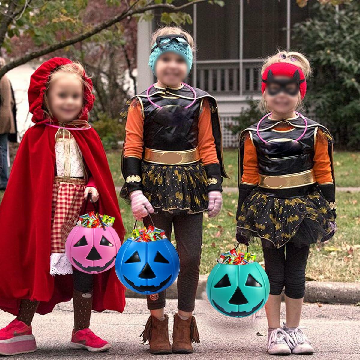DQFAQYY Pink Pumpkin Bucket 7" Halloween Plastic Candy Bowl 7x7x5.5in