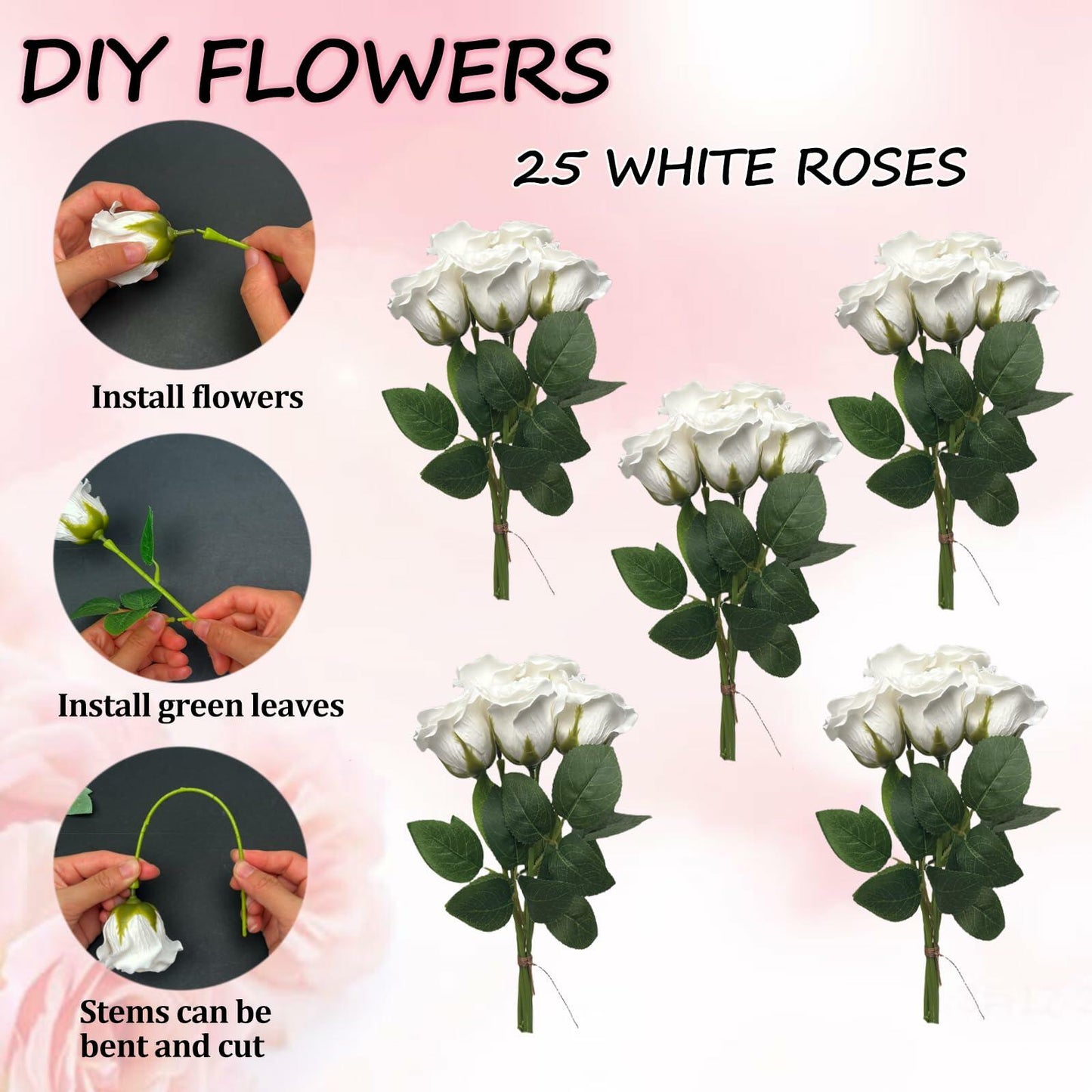 EIGHTOWN DIY Artificial Flowers Indoor 25 Pieces Pink Soap Material