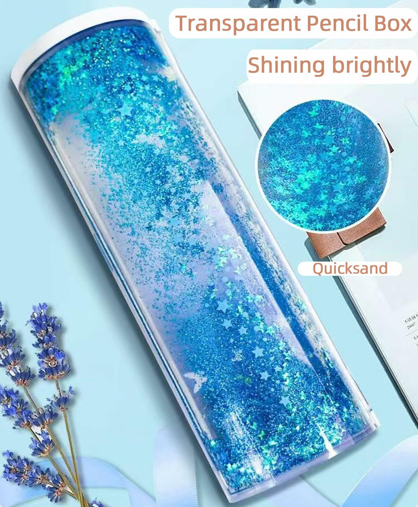 NBX NewmeBox Quicksand Pencil Case with Calculator & Mirror Purple Sakura Night