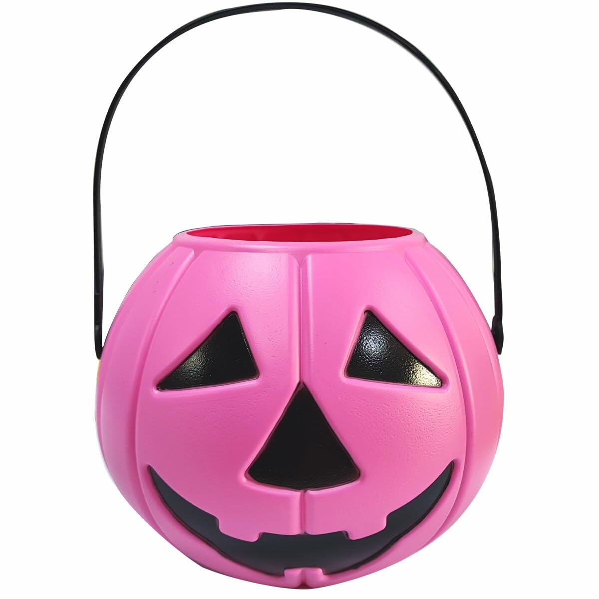 DQFAQYY Pink Pumpkin Bucket 7" Halloween Plastic Candy Bowl 7x7x5.5in