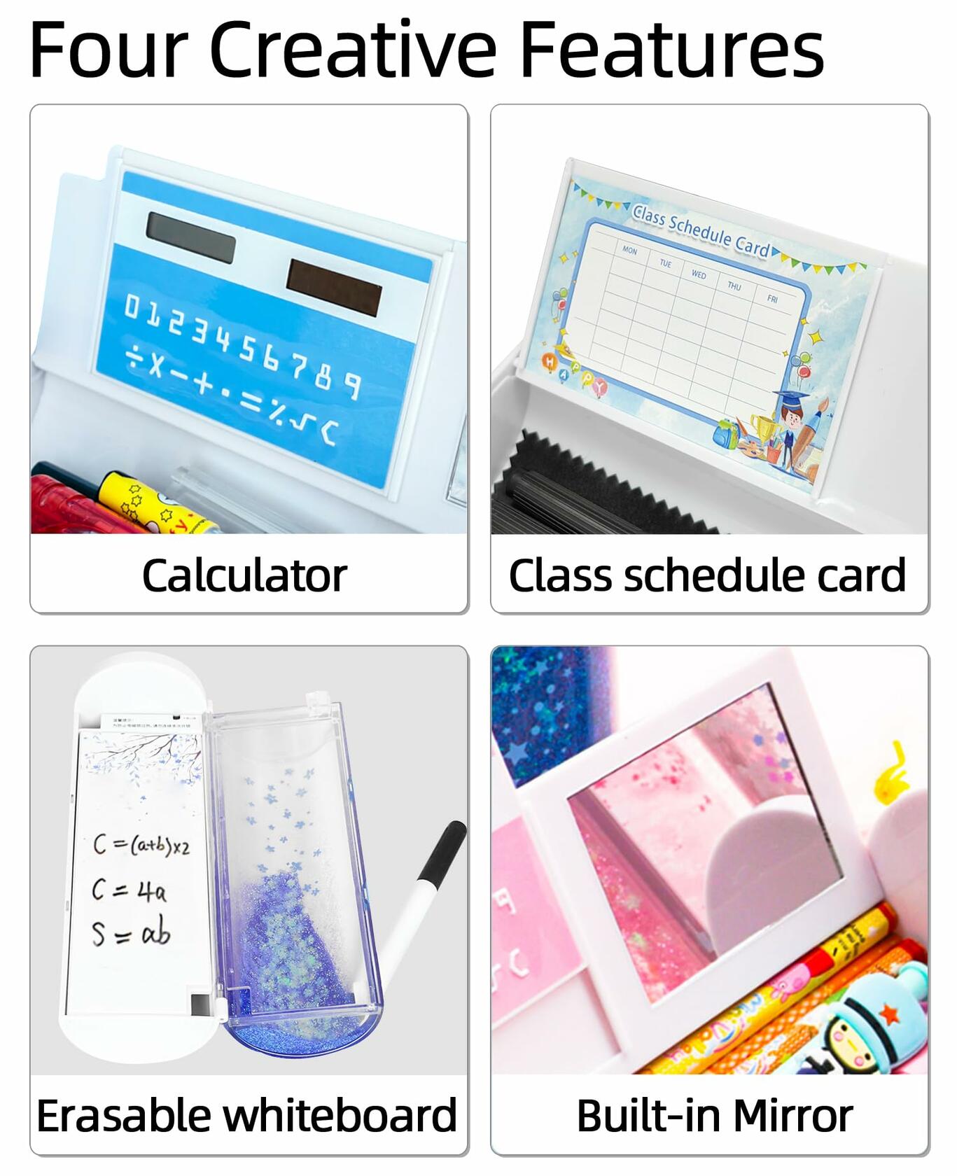 NBX NewmeBox Quicksand Pencil Case with Calculator & Mirror Purple Sakura Night