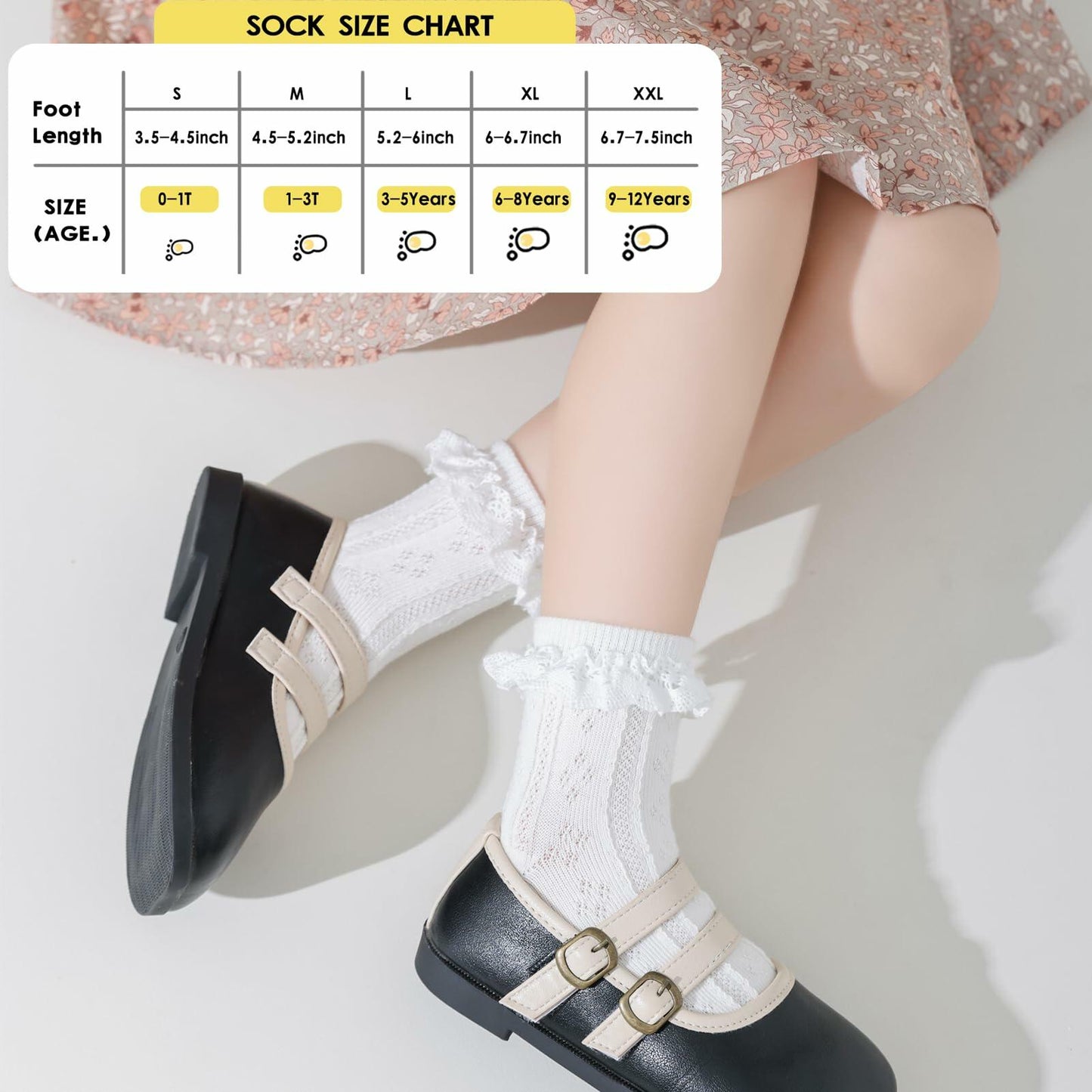 Zumou Toddler Lace Socks Ruffle Eyelet Princess 6 Pairs Size 6-8 Years