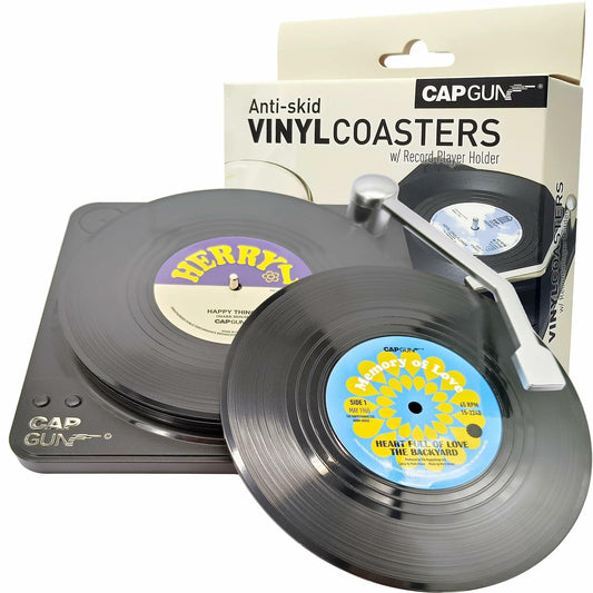 Sufcnire Retro Record Coasters with Vinyl Player Holder Set of 6 M2 Series