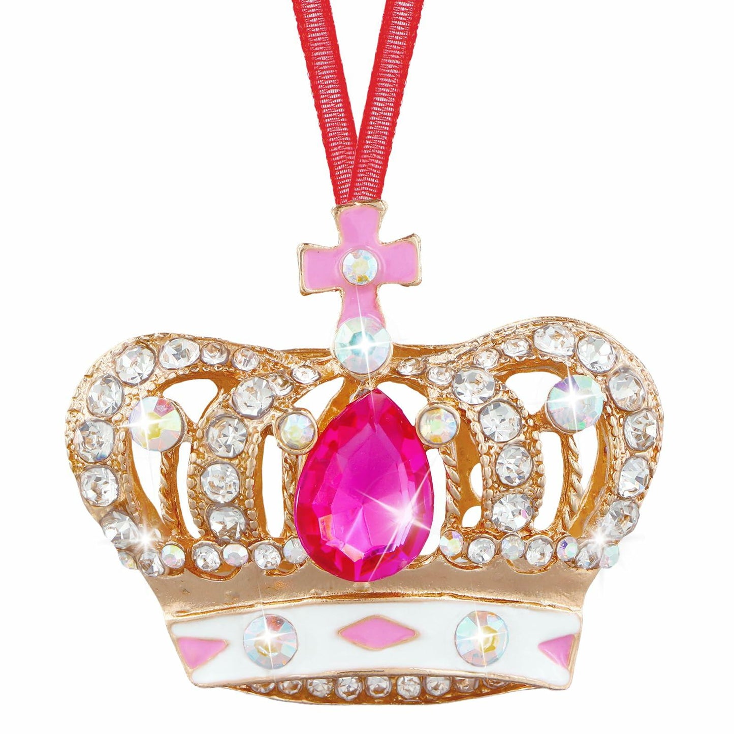 GROWTHMAGIC Pink Metal Crown Christmas Ornaments with Rhinestones Xmas Decor