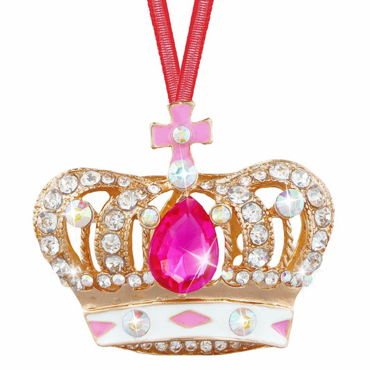GROWTHMAGIC Pink Metal Crown Christmas Ornaments with Rhinestones Xmas Decor