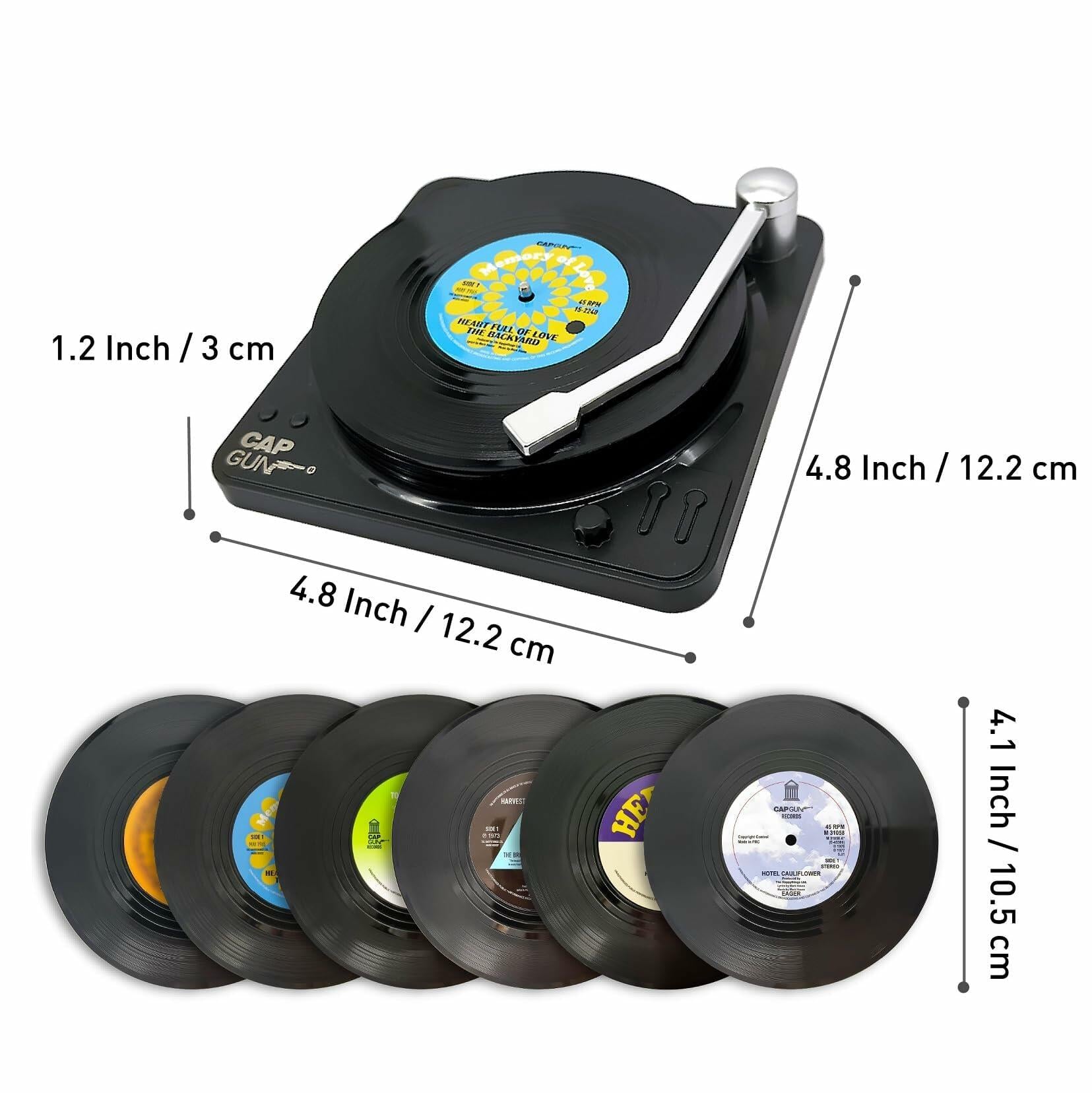 Sufcnire Retro Record Coasters with Vinyl Player Holder Set of 6 M2 Series