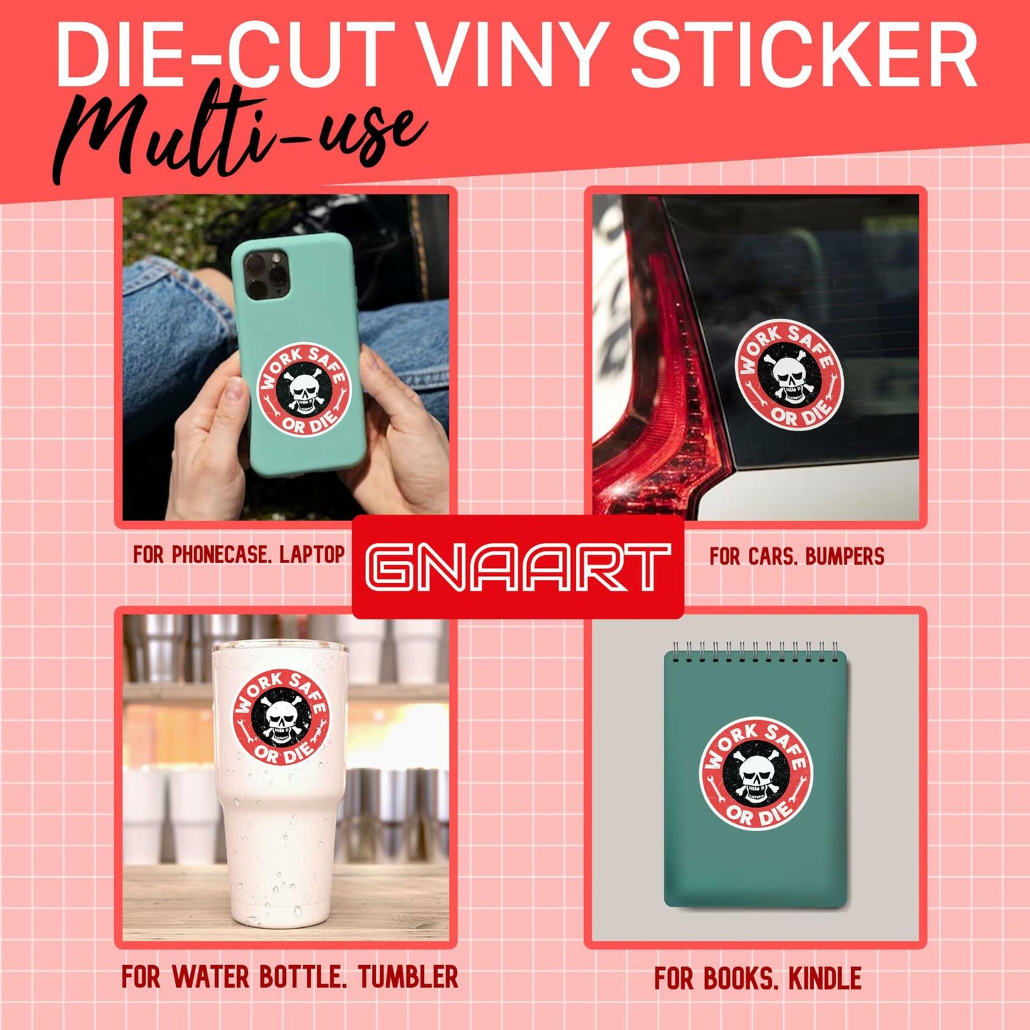 GNAART Work Safe or D*e Lineman Hard Hat Sticker 3 Inch 3Pcs Multi Vinyl