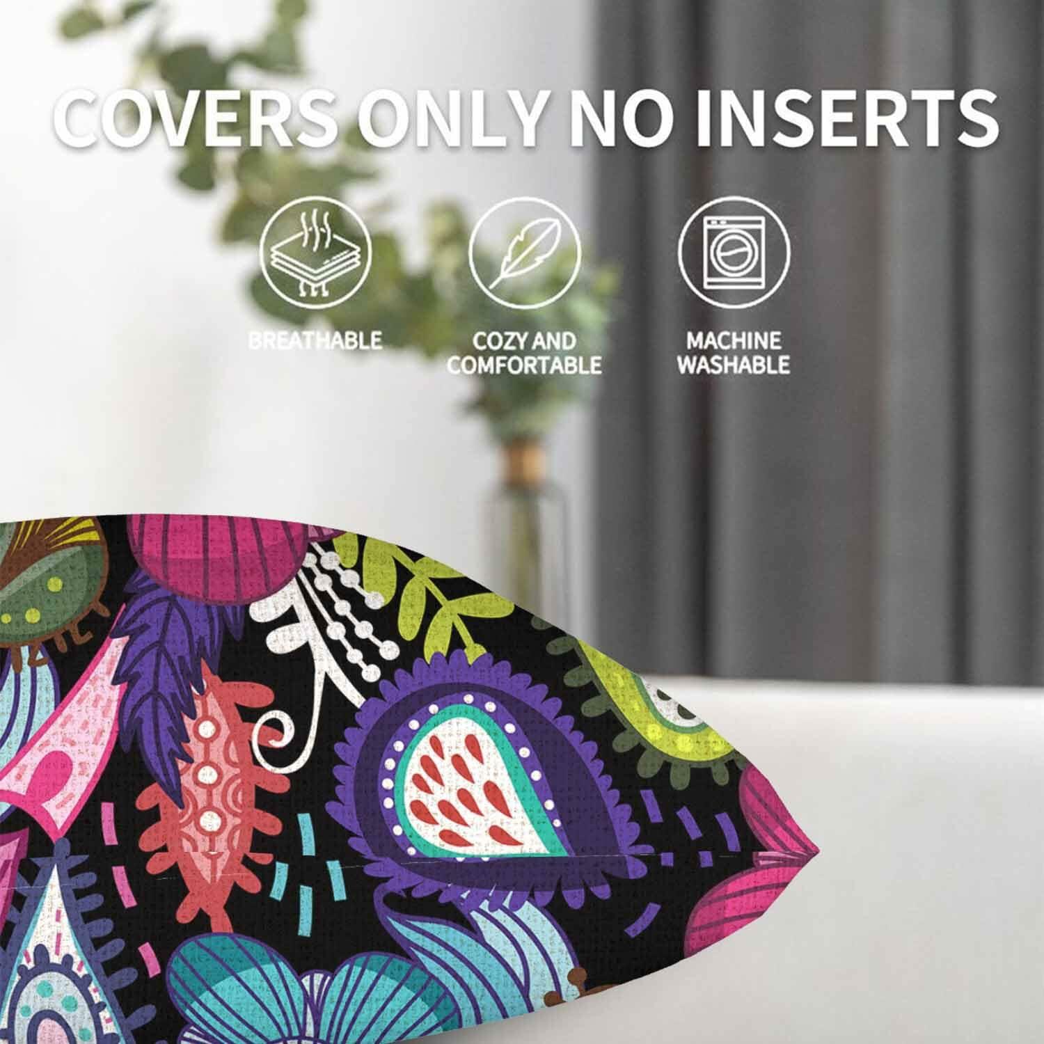 Boqpolu Boho Floral Pillow Covers 18x18 Inch Colorful Set of 2 Cotton Linen