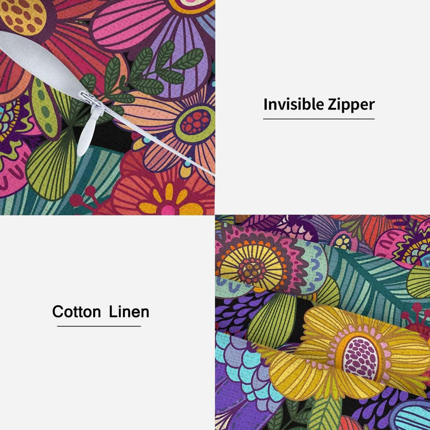 Boqpolu Boho Floral Pillow Covers 18x18 Inch Colorful Set of 2 Cotton Linen