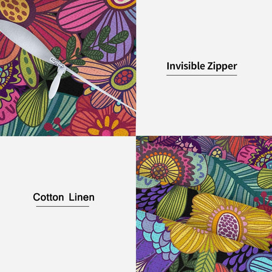 Boqpolu Boho Floral Pillow Covers 18x18 Inch Colorful Set of 2 Cotton Linen