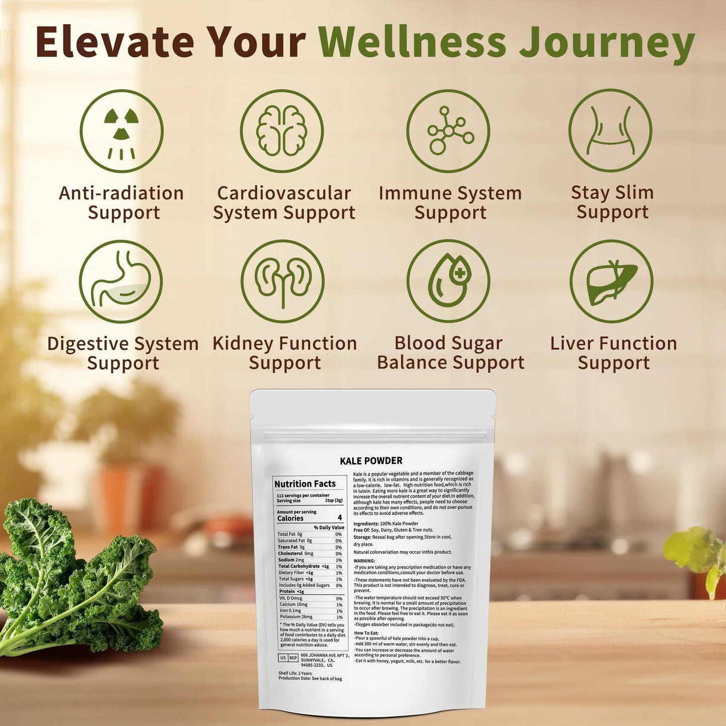 Hudetex Kale Powder 100% Pure Green Juice 12oz Vegan Dietary Fiber