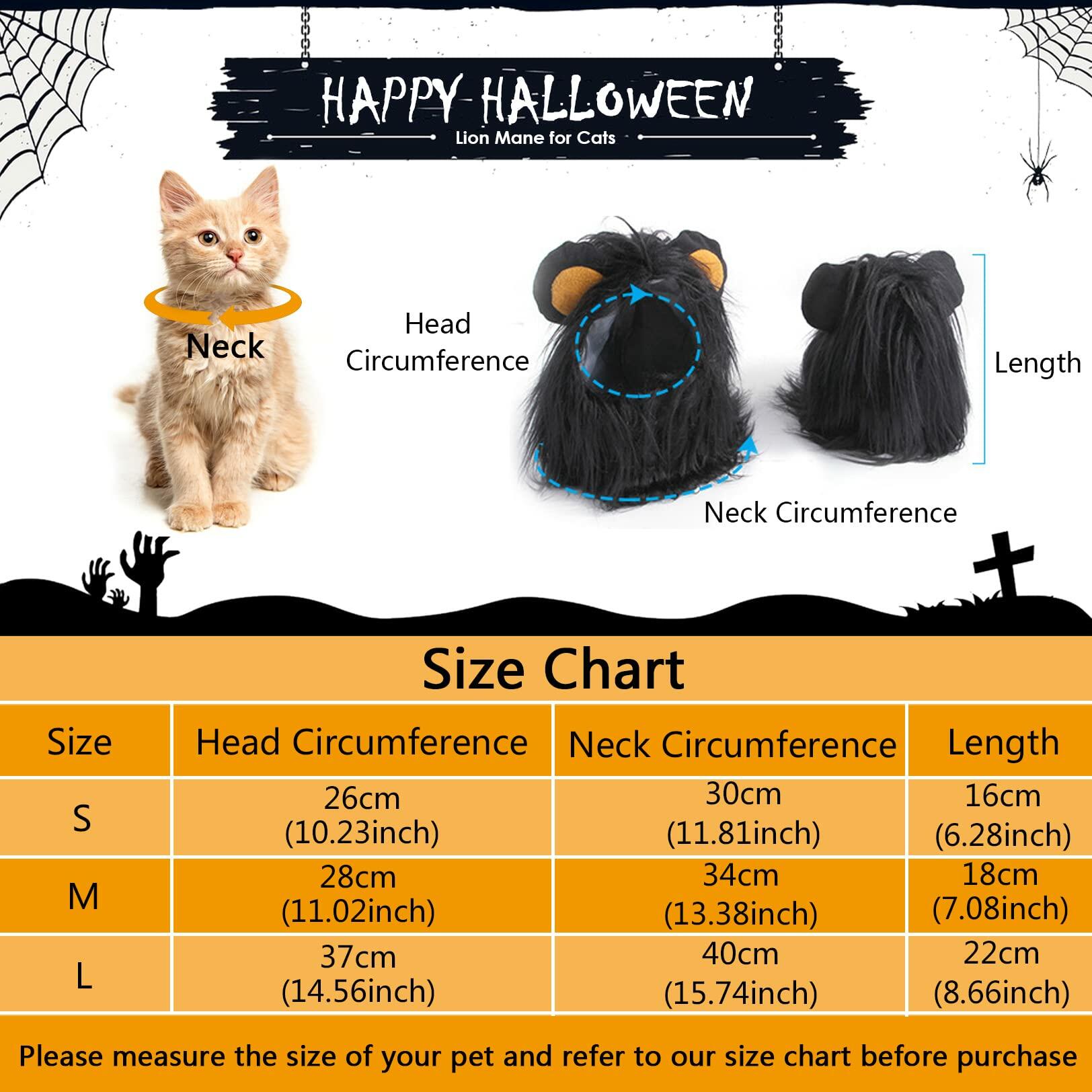 ITESSY Cat Halloween Costume Black Lion Mane Wig Hat Size S