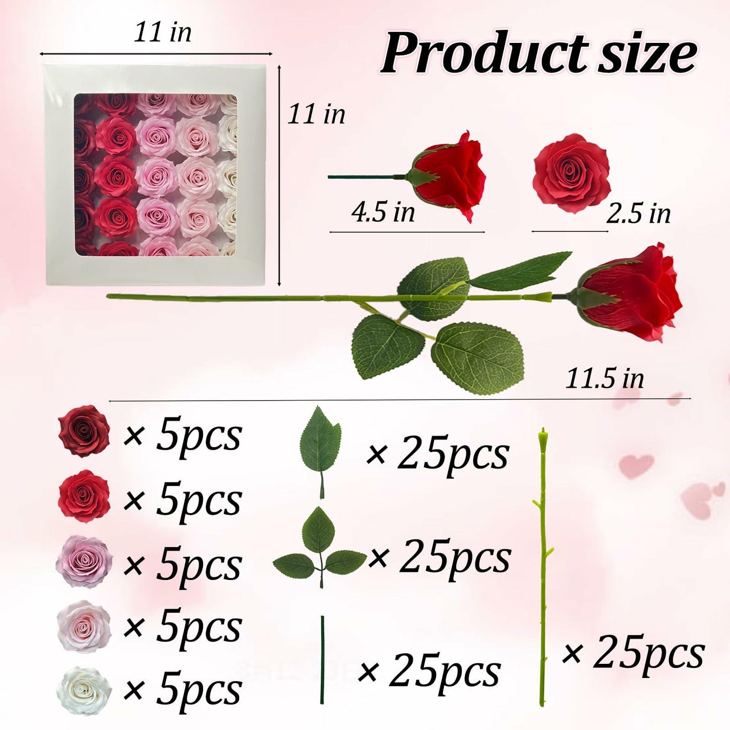 EIGHTOWN DIY Artificial Flowers Indoor 25 Pieces Red Pink Soap Material