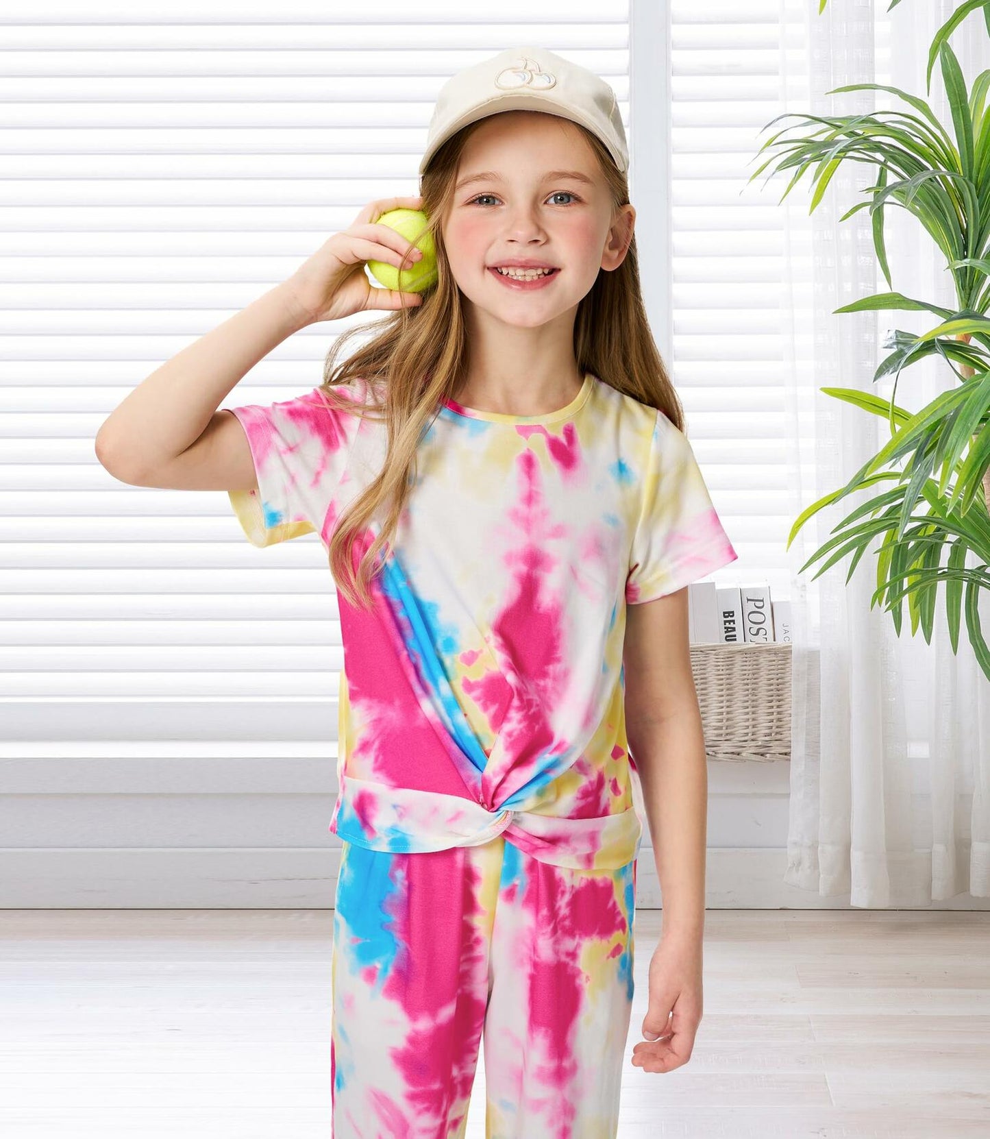 Hvididan Girls Tie Dye Twist Front Top & Sweatpants Set Rose Red Size 9-10Y