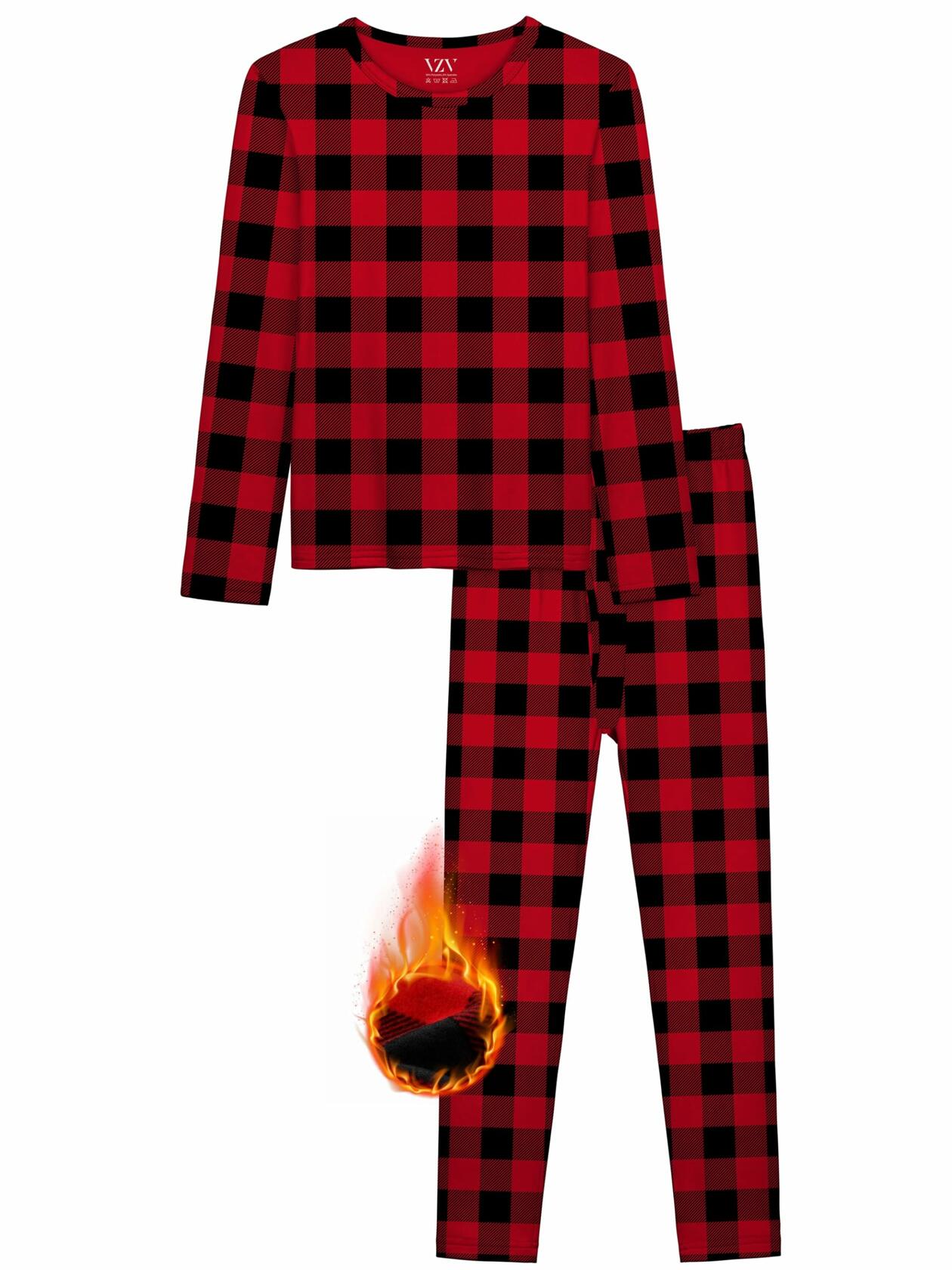 VZV Boys Thermal Underwear Set Fleece Lined Base Layers Red Black Size M