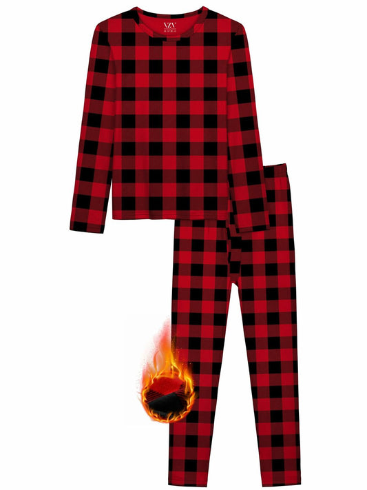 VZV Boys Thermal Underwear Set Fleece Lined Base Layers Red Black Size M