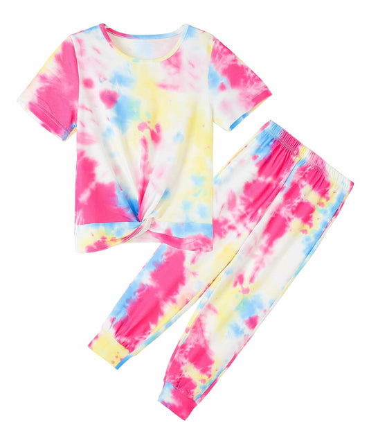 Hvididan Girls Tie Dye Twist Front Top & Sweatpants Set Rose Red Size 9-10Y