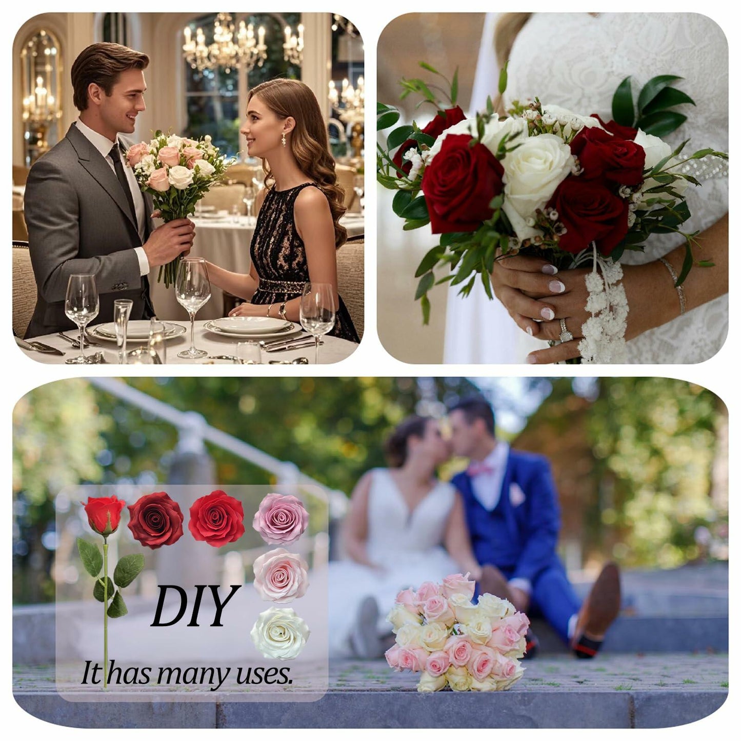 EIGHTOWN DIY Artificial Flowers Indoor 25 Pieces Red Pink Soap Material