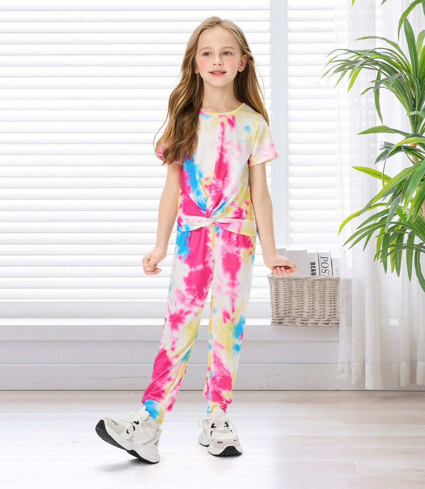 Hvididan Girls Tie Dye Twist Front Top & Sweatpants Set Rose Red Size 9-10Y