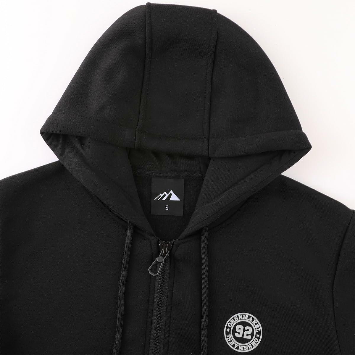 OHSNMAKSL Men's Full Zip Fleece Hoodie Jacket Black/Gray Size XL