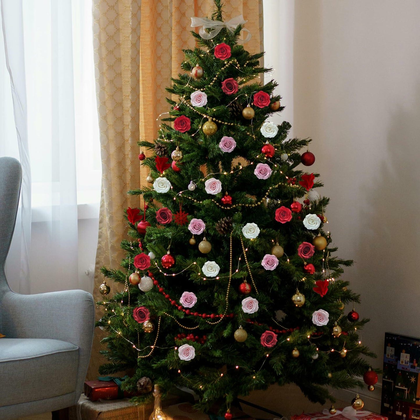 EIGHTOWN DIY Artificial Flowers Indoor 25 Pieces Red Pink Soap Material