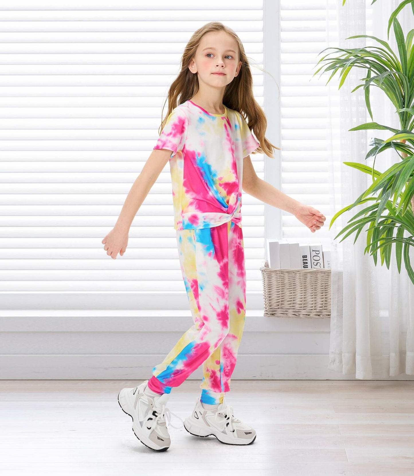 Hvididan Girls Tie Dye Twist Front Top & Sweatpants Set Rose Red Size 9-10Y