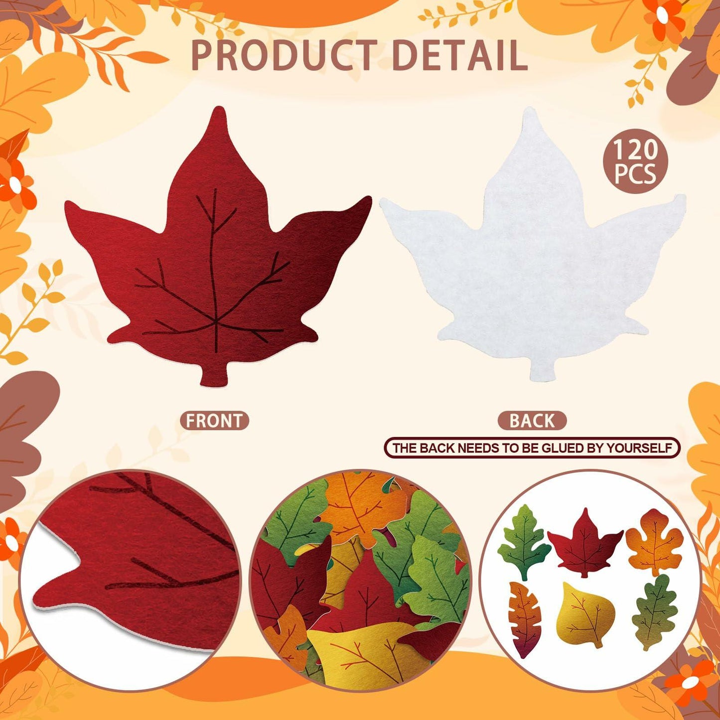 HunnmingRe 240 Pcs Felt Fall Leaves Set Multicolor DIY Autumn Decoration