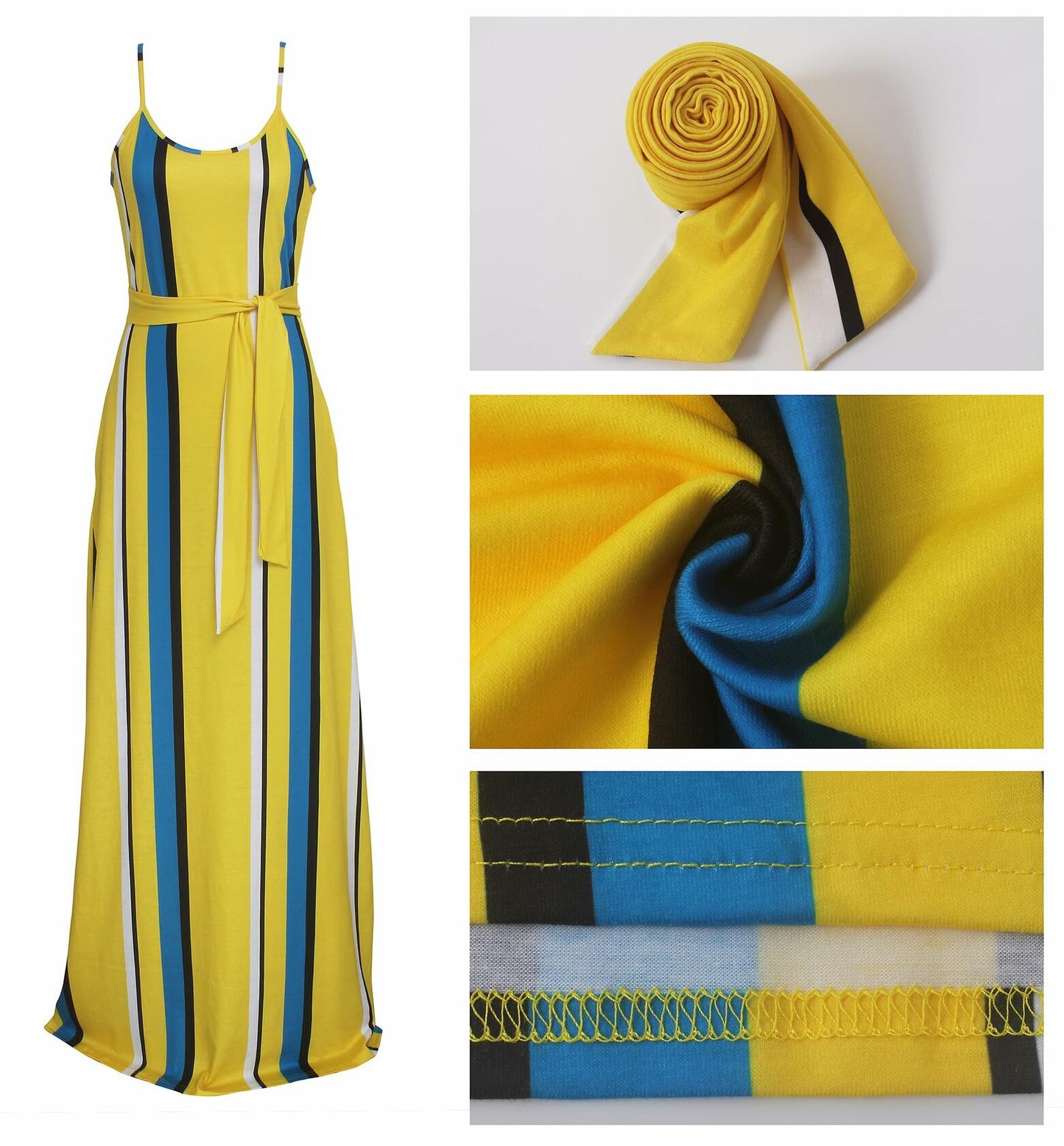 SheKiss Plus-Size Hawaiian Maxi Sundress Yellow with Pockets Size L