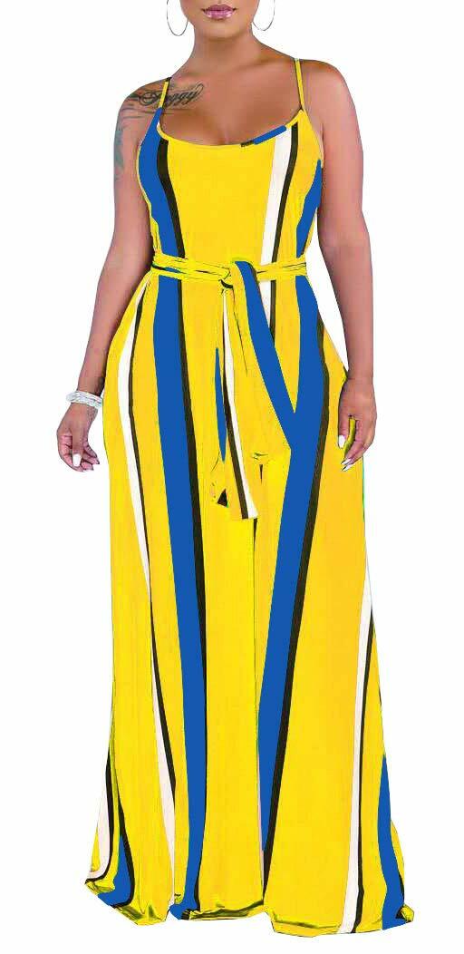 SheKiss Plus-Size Hawaiian Maxi Sundress Yellow with Pockets Size L