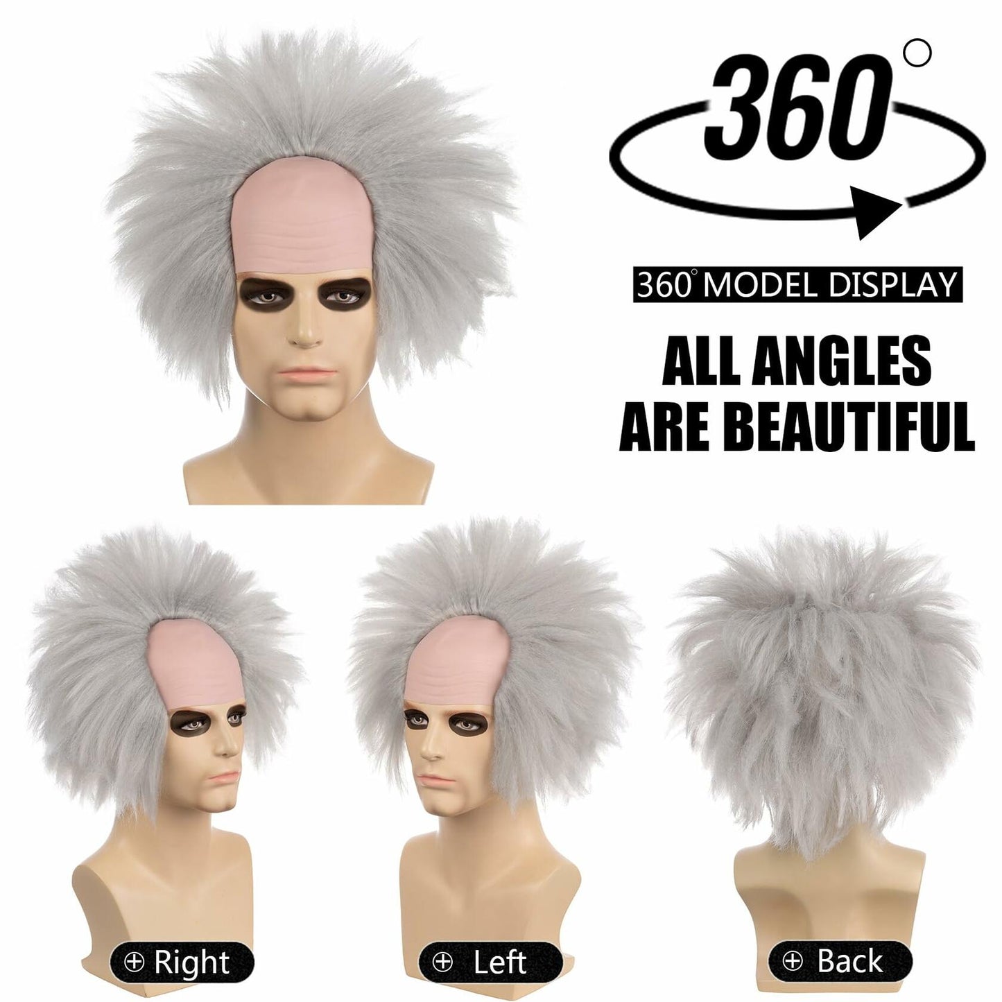 MUPUL Old Man Bald Grey Hair Wig Men Adults Cosplay Halloween Classic Style