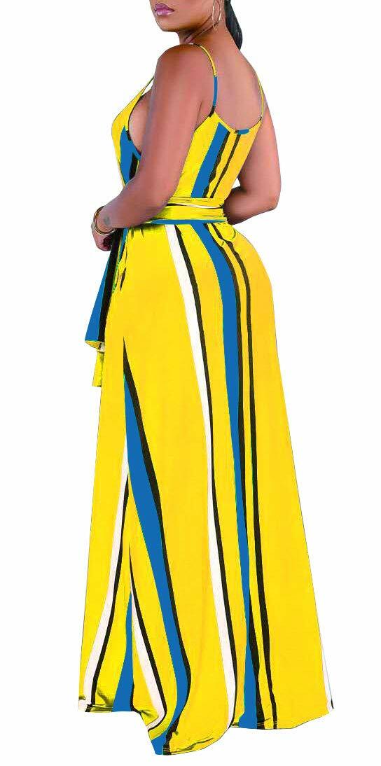 SheKiss Plus-Size Hawaiian Maxi Sundress Yellow with Pockets Size L