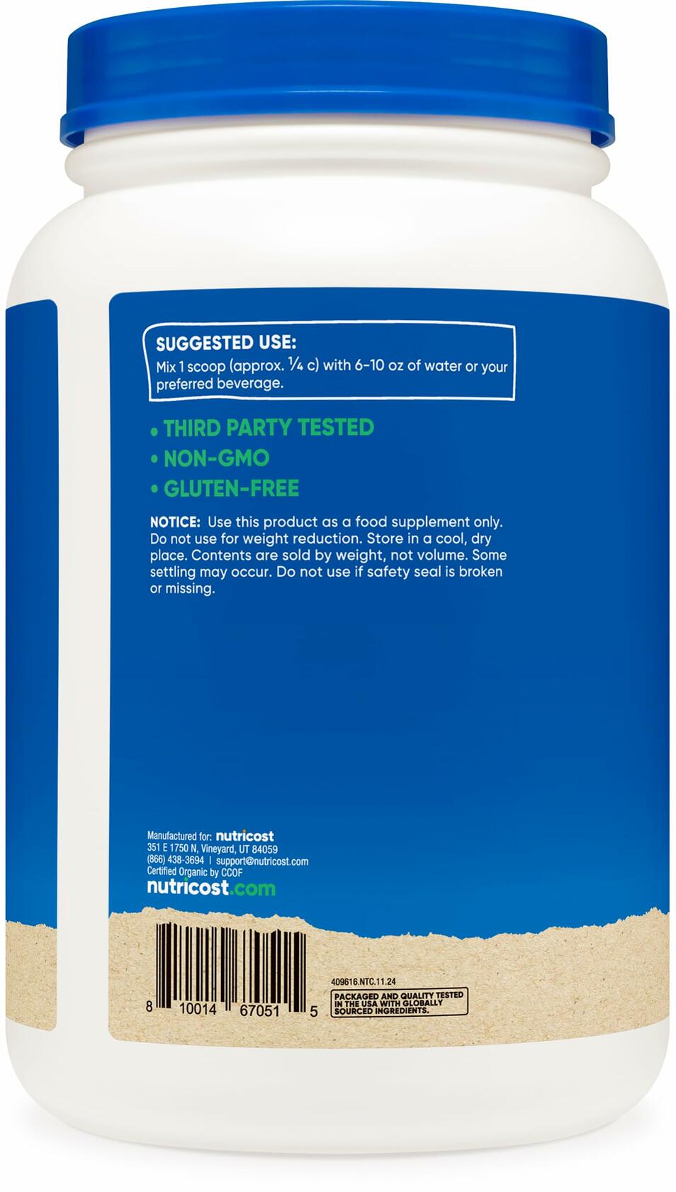 Nutricost Organic Pea Protein Isolate Powder 2LBS Unflavored USDA Organic