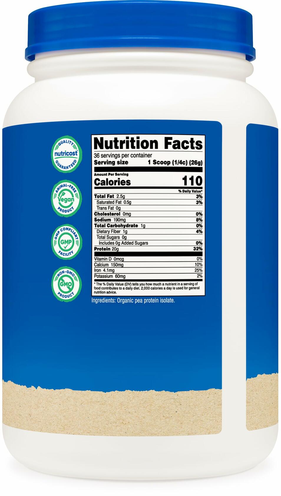 Nutricost Organic Pea Protein Isolate Powder 2LBS Unflavored USDA Organic