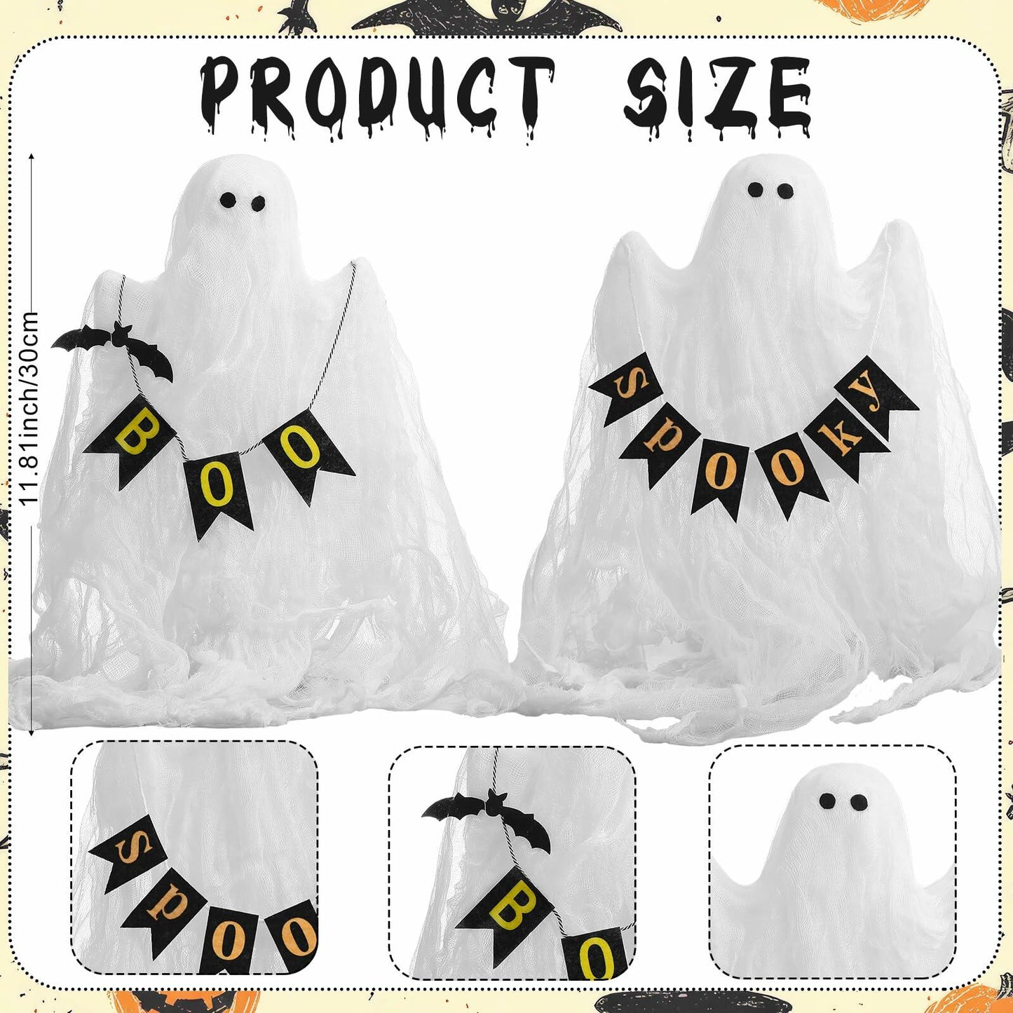 Janinka 2 Pcs Mesh Halloween Ghost Decorations Spooky White Centerpiece