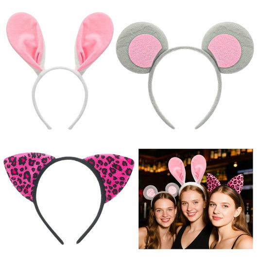 Hoteam 3 Pcs Halloween Ear Headbands Pink Leopard Bunny Mouse Colorful