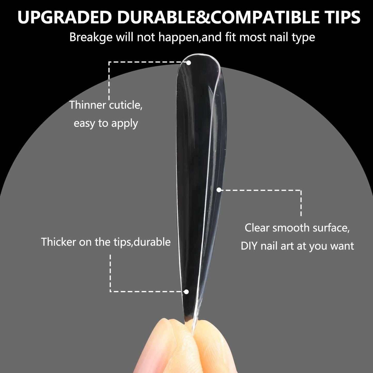 INENK No C Curve XXL Stiletto Coffin Nail Tips 400Pcs Clear Acrylic 10 Sizes