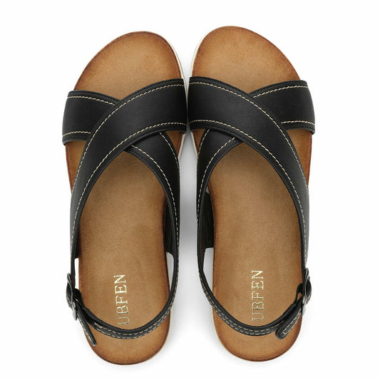 UBFEN Womens Flat Sandals Arch Support Slingback Black Size 10.5