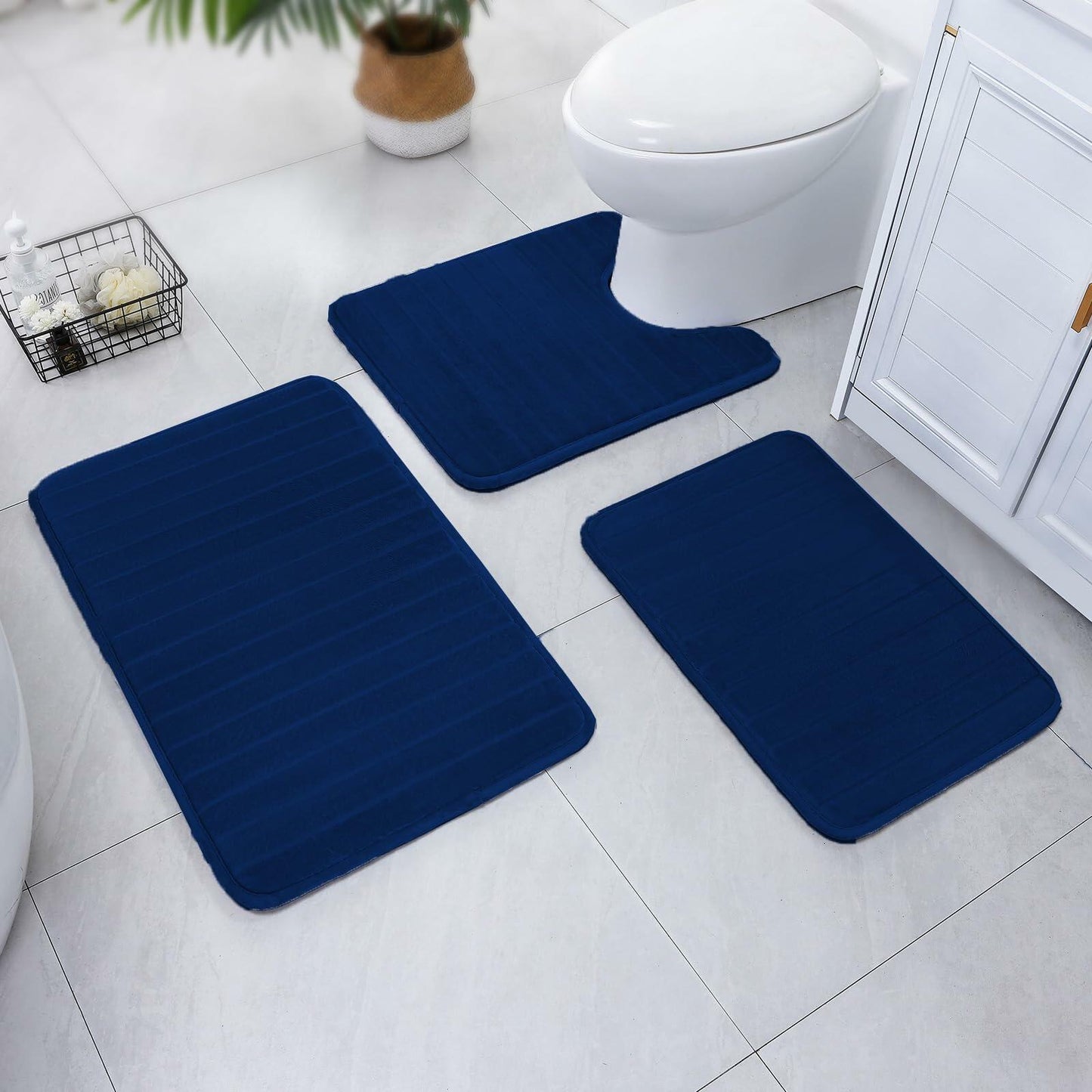 SWEMSTAR Bathroom Rugs 2pcs Memory Foam Quick-Dry Gray 17x24 + 20x32