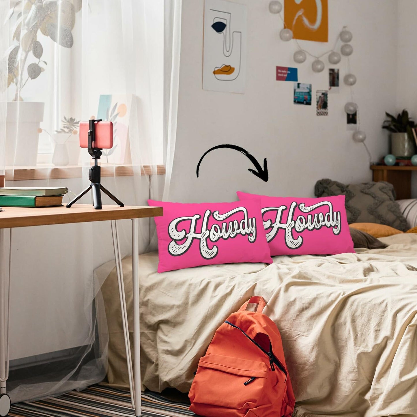 Mingnei Pink Howdy Flannel Throw Pillow Cover 12x20 Couch Cushion